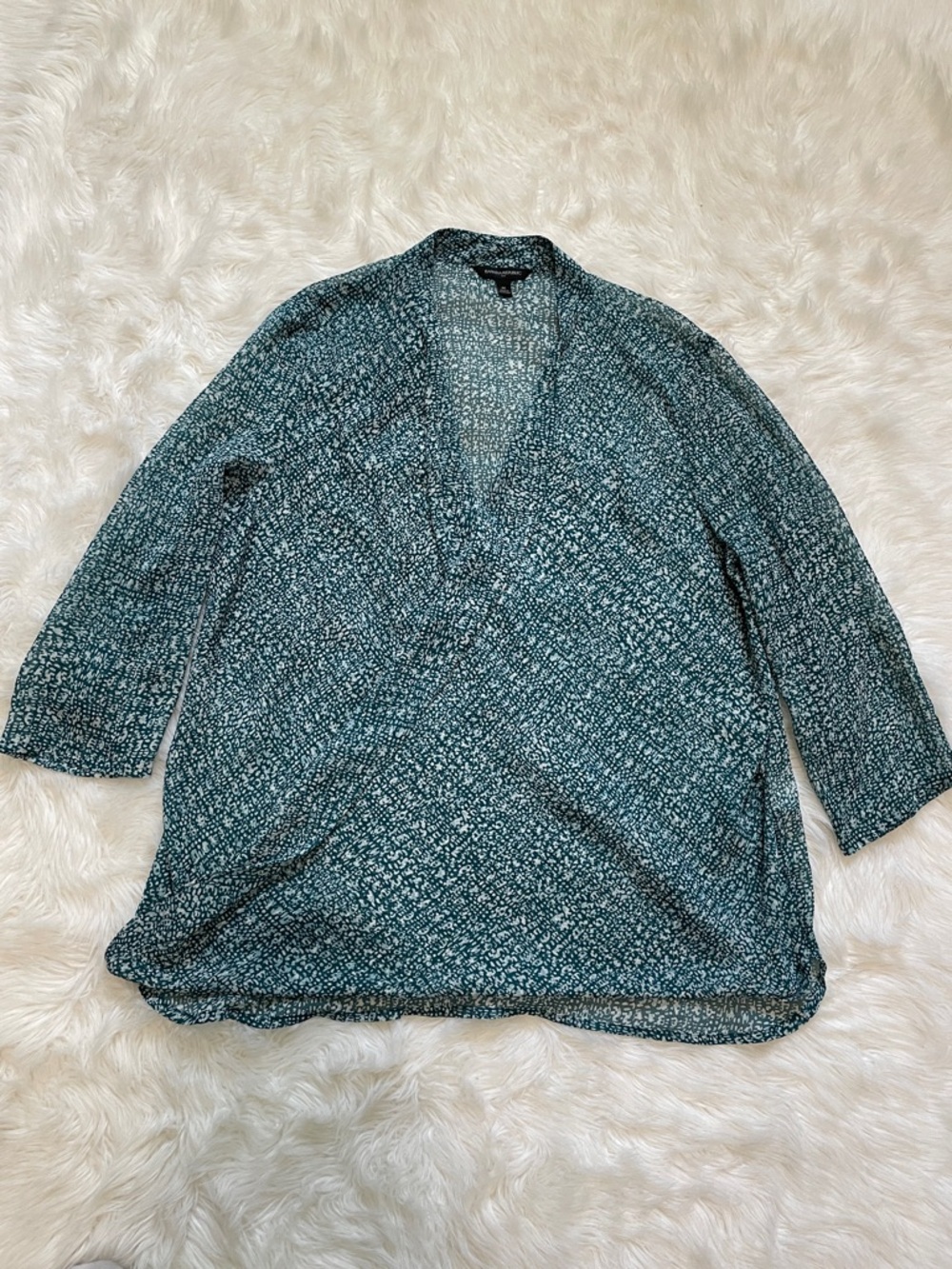 Banana Republic Factory Teal Abstract Print elbow Sleeve Lightweight Blouse Med